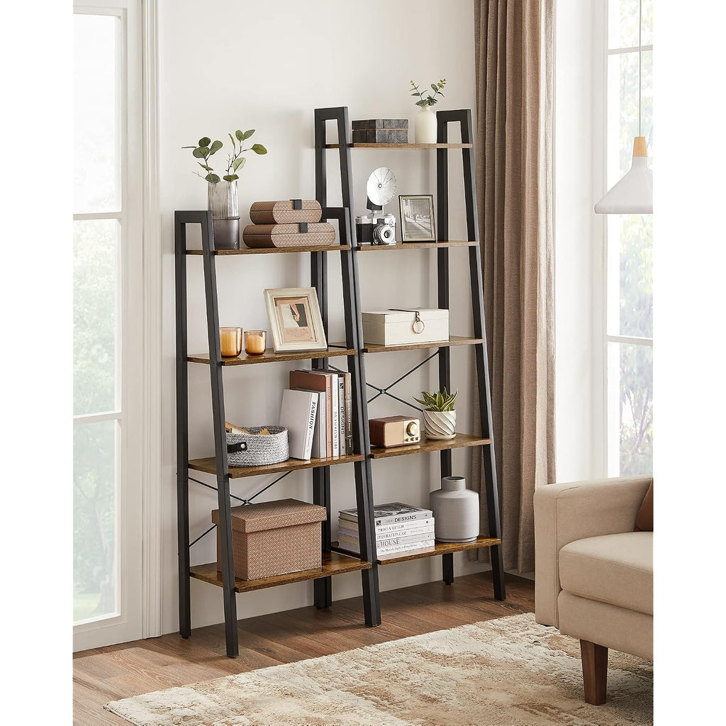 Vasagle Barnet Collection - Ladder Shelf, Bookshelf, Storage Rack, Modern Bookcase For Living Room Home Office Kitchen, Steel Frame, 4-Tier, 22-Inch Wide, Rustic Brown And Ink Black Ulls44X