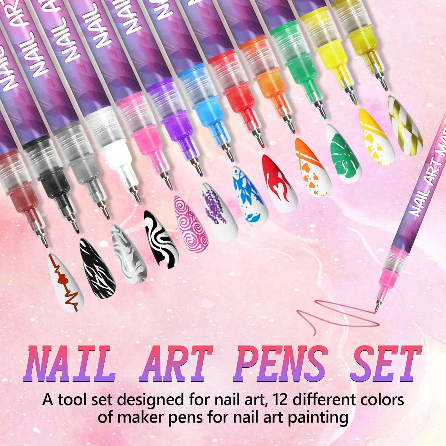 12 Colors Nail Art Pens Set,Nail Art Markers for Gel Nails,2025 DIY Nail Art Marker Drawing Painting Liner Pen,0.5 MM Nail Polish Pens Set,Nail Doodle Pens,Quickly Dry Nail Art DIY Decoration