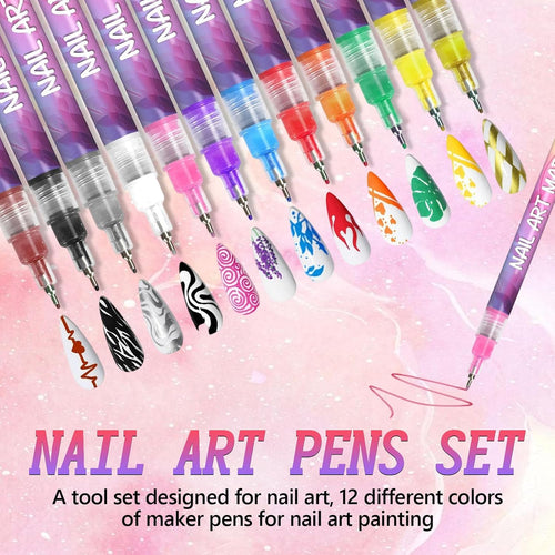 12 Colors Nail Art Pens Set,Nail Art Markers for Gel Nails,2025 DIY Nail Art Marker Drawing Painting Liner Pen,0.5 MM Nail Polish Pens Set,Nail Doodle Pens,Quickly Dry Nail Art DIY Decoration