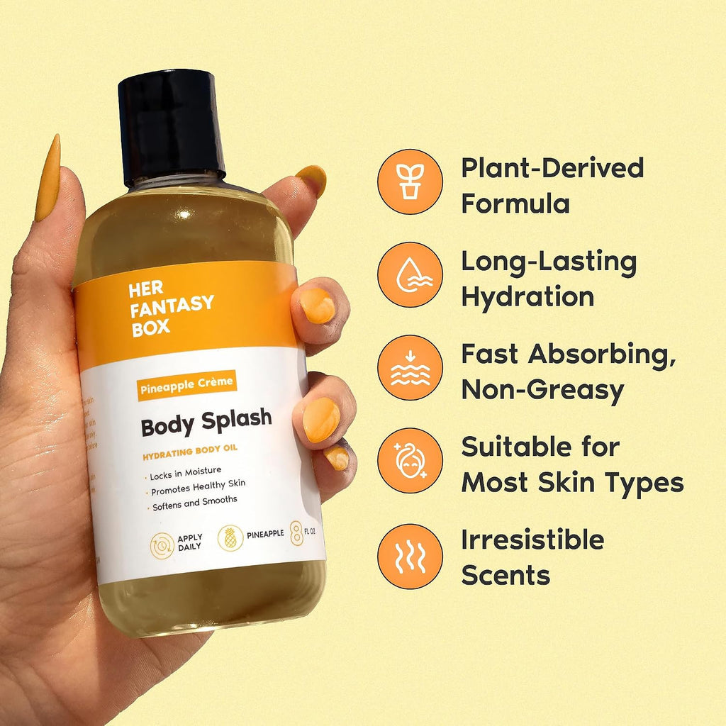 Her Fantasy Box | Body Splash Hydrating Body Oil (Pineapple Creme) - Moisturizing, Non-Greasy Formula For Soft, Smooth Skin - All-Natural, Lightweight & Nourishing