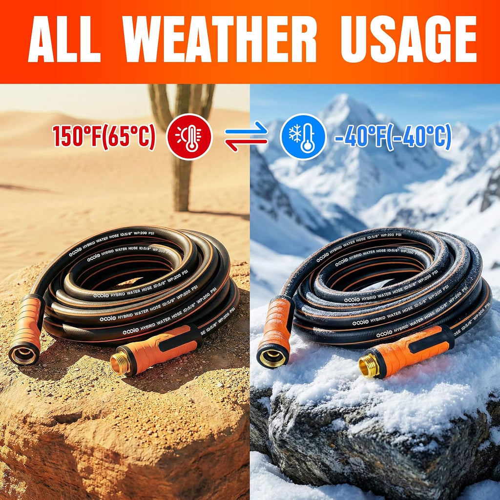 Garden Hose 25 Ft X 5/8", Heavy Duty Water Hose, Flexible And Durable, Kink Resistant Lightweight Hybrid Hose, Leakproof Yard Hose With Male To Female Fittings