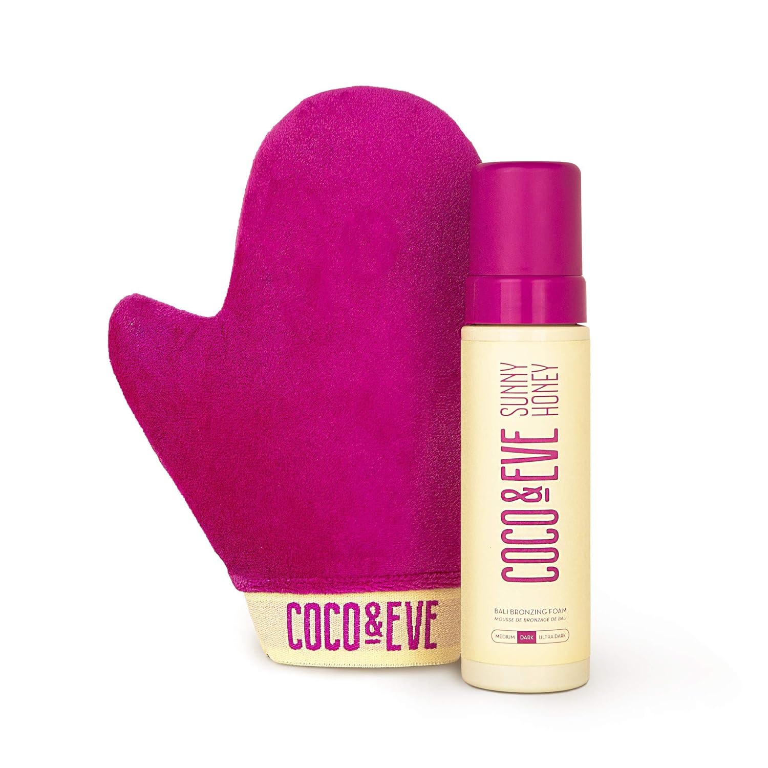 Coco & Eve Self Tanner Foam Kit - (Medium) Streak-Free Sunless Tanning Mousse, Tropically Scented Natural Looking Tan & Included Mitt Applicator, Vegan, Cruelty Free | Sunny Honey Bali Bronzing