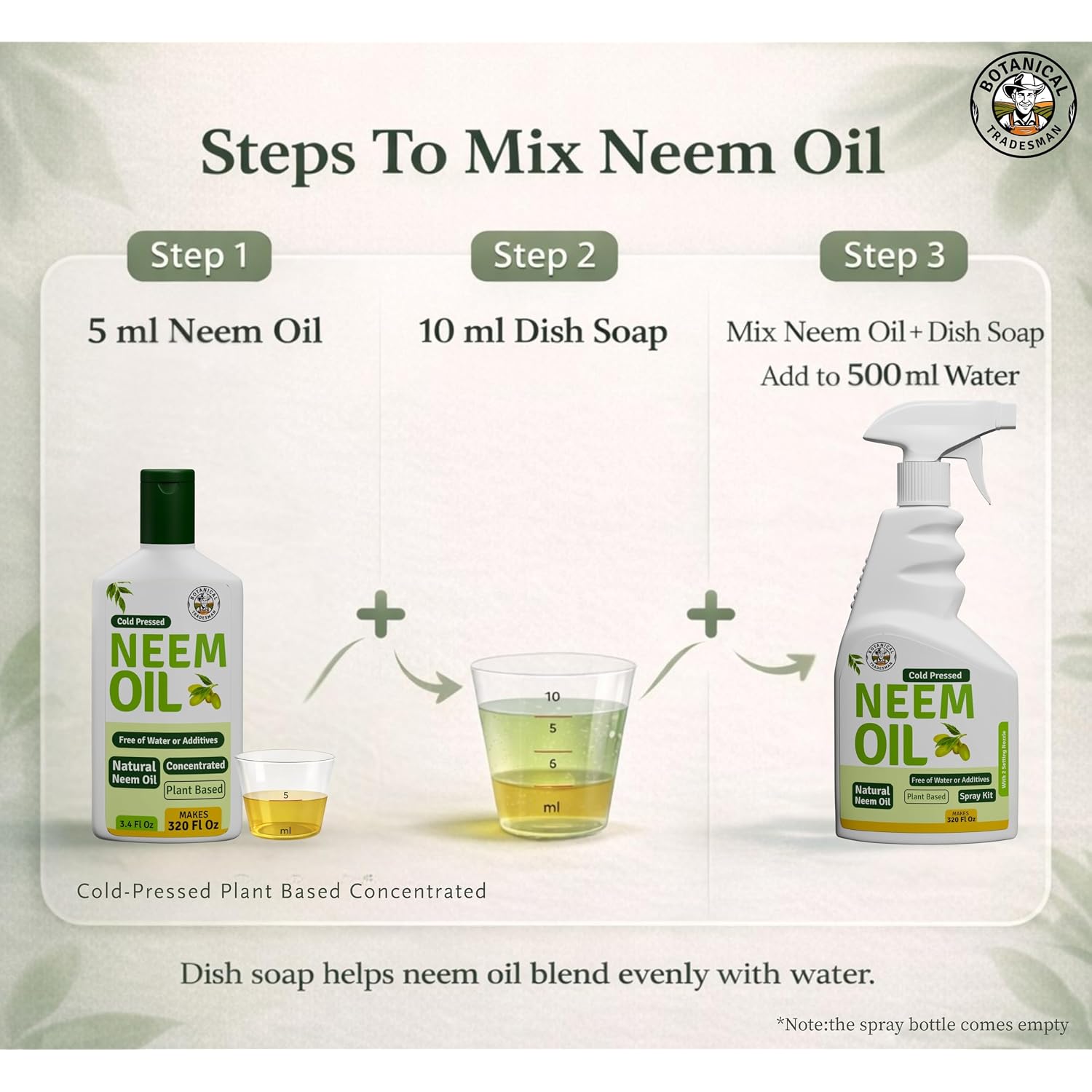 Neem Oil Spray For Plants (Makes 320 Fl Oz)- Pure Cold Pressed Neem Oil | Indoor & Outdoor