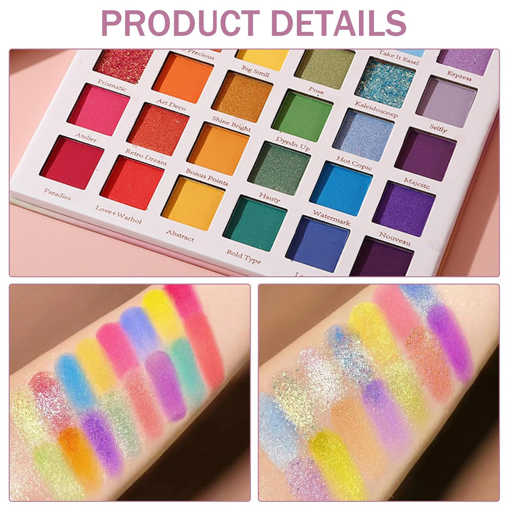 Glitter Eyeshadow Palette, 30 Color Waterproof Rainbow Palette, Highly Pigmented Mattes And Shimmer
