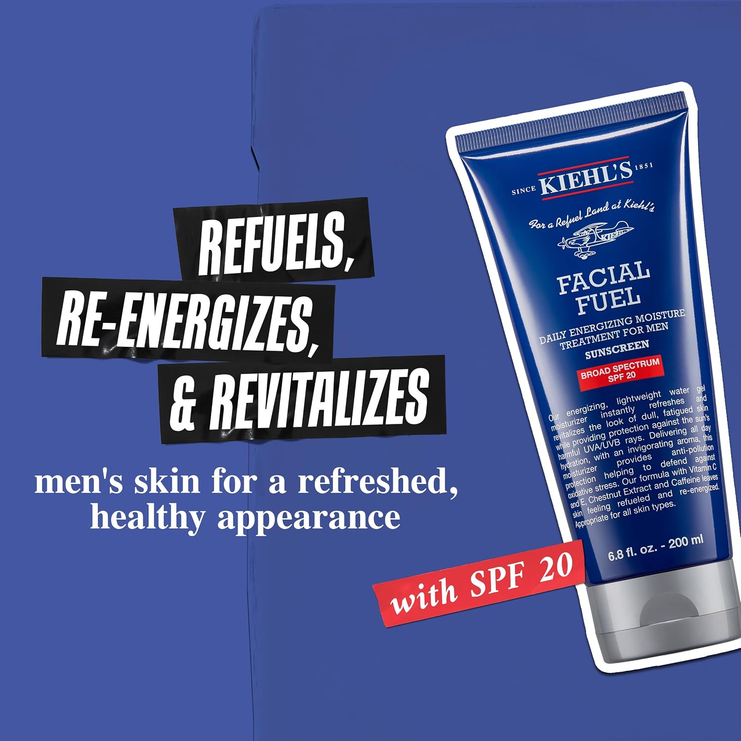 Kiehl'S Facial Fuel Moisturizer With Spf 20 For Men, Energizing Face Moisturizer For Dull Skin, Non-Greasy Feel, Hydrating Lotion And Broad Spectrum Sunscreen, With Caffeine, Vitamin C & Vitamin E
