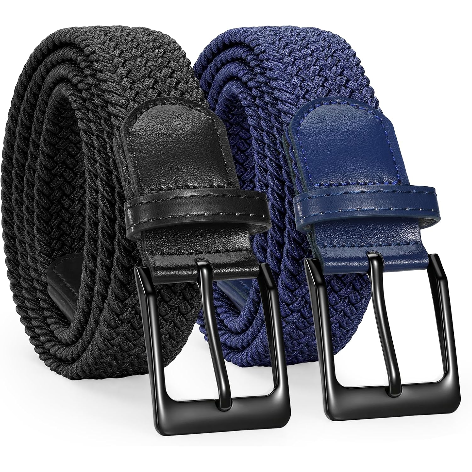 2 Pack Stretch Braided Elastic Belt For Men, 1 3/8" Elastic Woven Belts Mens Stretch Belt For Casual Golf Jeans