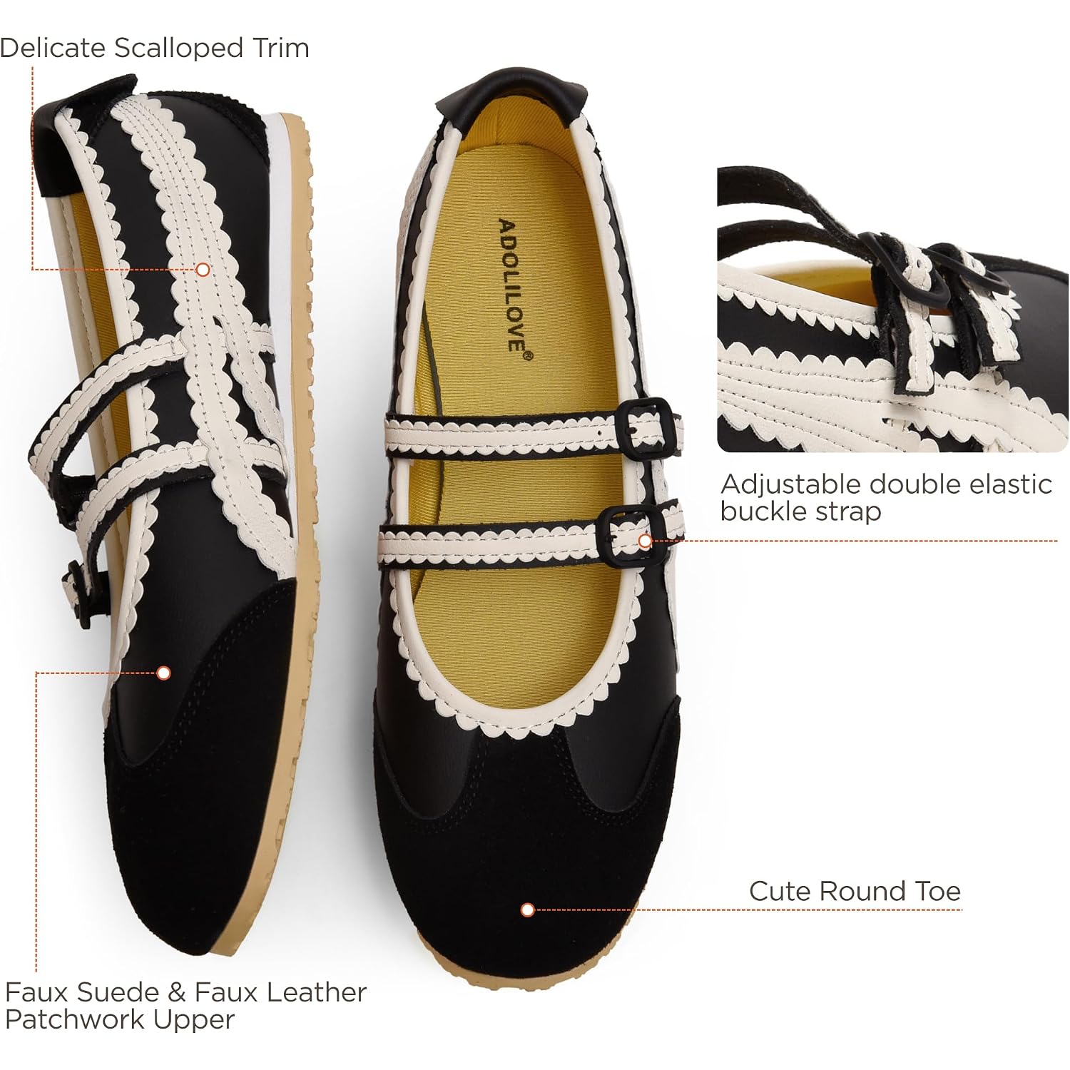 Ballet Sneakers For Women Mary Jane Flats Walking Shoes Slip On With Elastic Straps With Memory Foam Insole