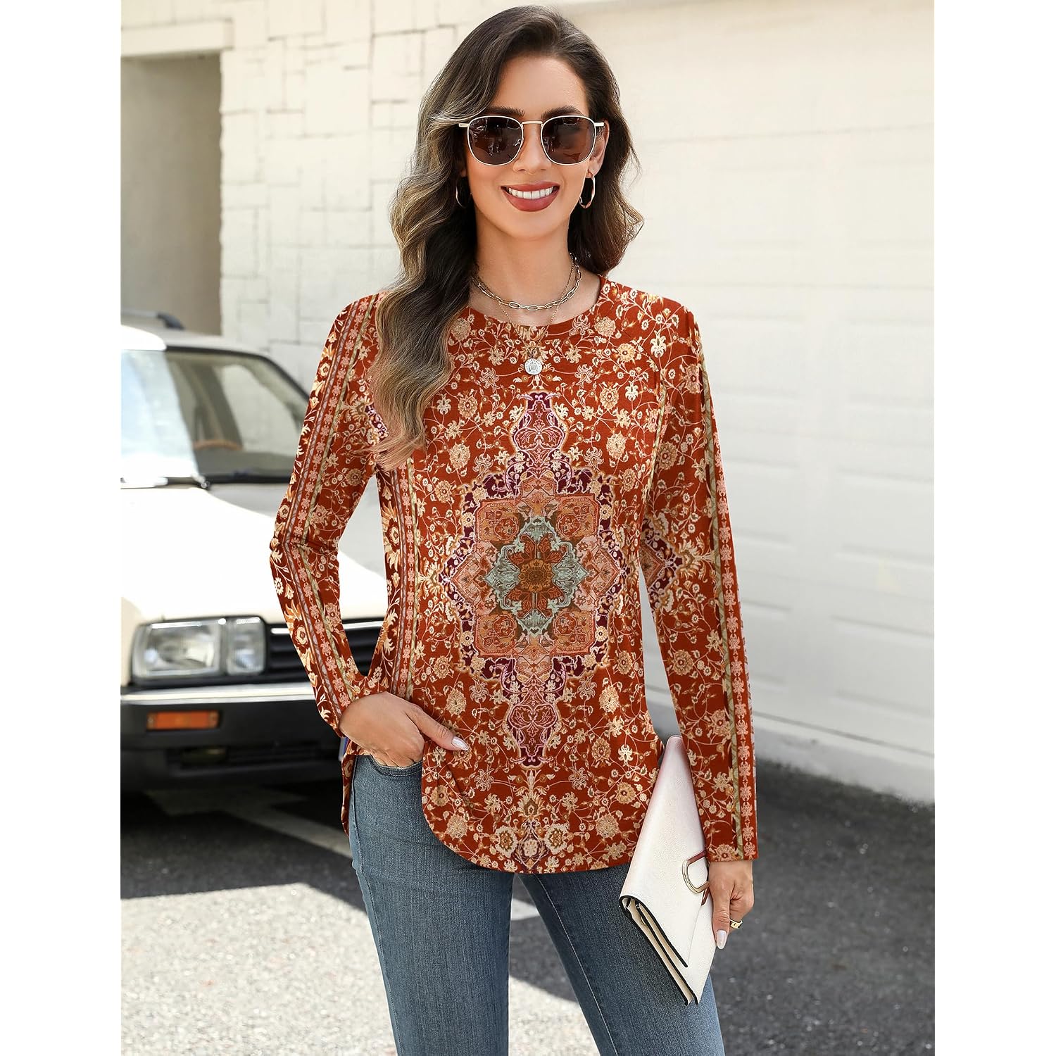 Zeagoo Long Sleeve Shirts For Women Crew Neck Casual Fall Fashion Blouses Basic Tunic Tops Dressy Work Clothes