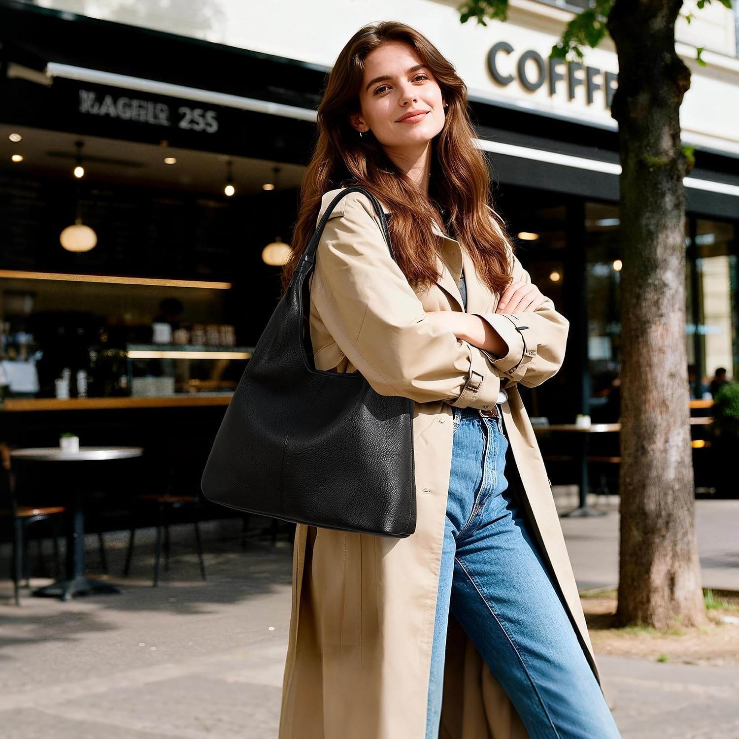 Befen Genuine Leather Slouchy Hobo Purses For Women, Top Grain Real Leather Tote Handbags Shoulder Satchel With Tassel Ribbon