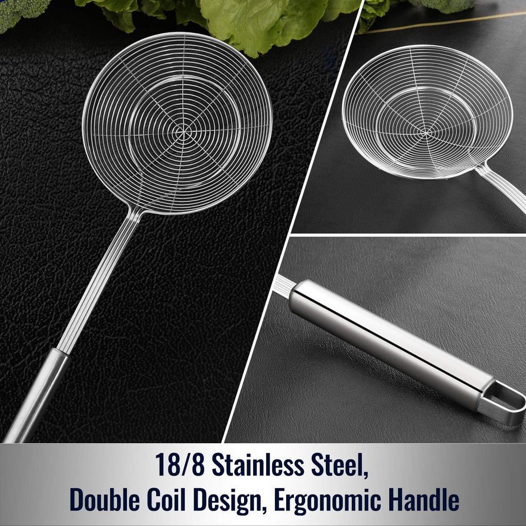 Hiware Solid Stainless Steel Spider Strainer Skimmer Ladle For Cooking And Frying, Kitchen Utensils Wire Strainer Pasta Spoon, 5.4 Inch