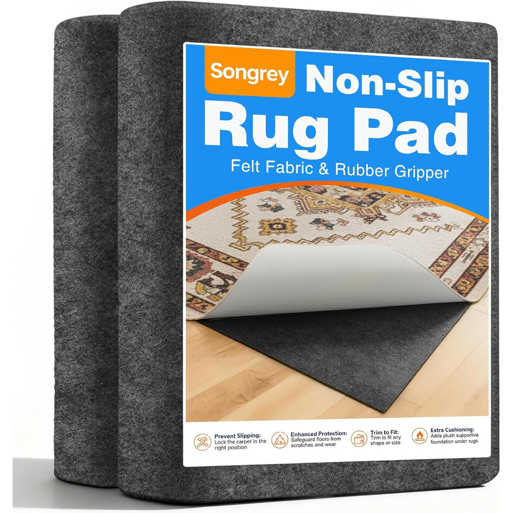 Songrey Non Slip Rug Pad Gripper 8 x 10 Ft, Thick Felt Fabric with Anti Skid Backing, Carpet Pad for Hardwood Floors, Keep Area Rugs in Place and Safe