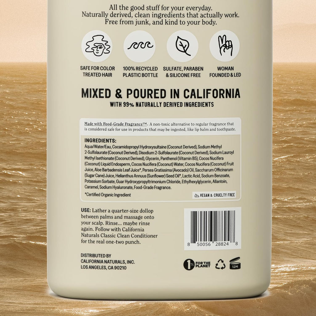 California Naturals Classic Clean Toasted Coconut Shampoo, Sulfate Free, Coconut Cleansing Complex, Natural, Vegan, Cruelty, Silicone, And Paraben Free, All Hair Types, 20 Fl Oz