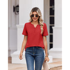 Womens Summer Tops V Neck Short Sleeve Shirts Dressy Casual Blouse Spring Vacation Tshirts Clothes