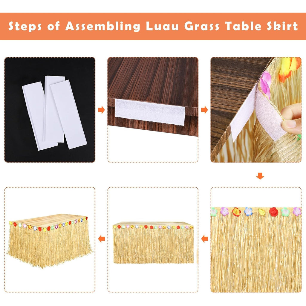 Fovths Luau Grass Table Skirt Natural 9 Feet x 29.5 Inch Hawaiian Table Skirt for Tropical Hawaiian Party Decorations Luau Costume Party, Straw Yellow