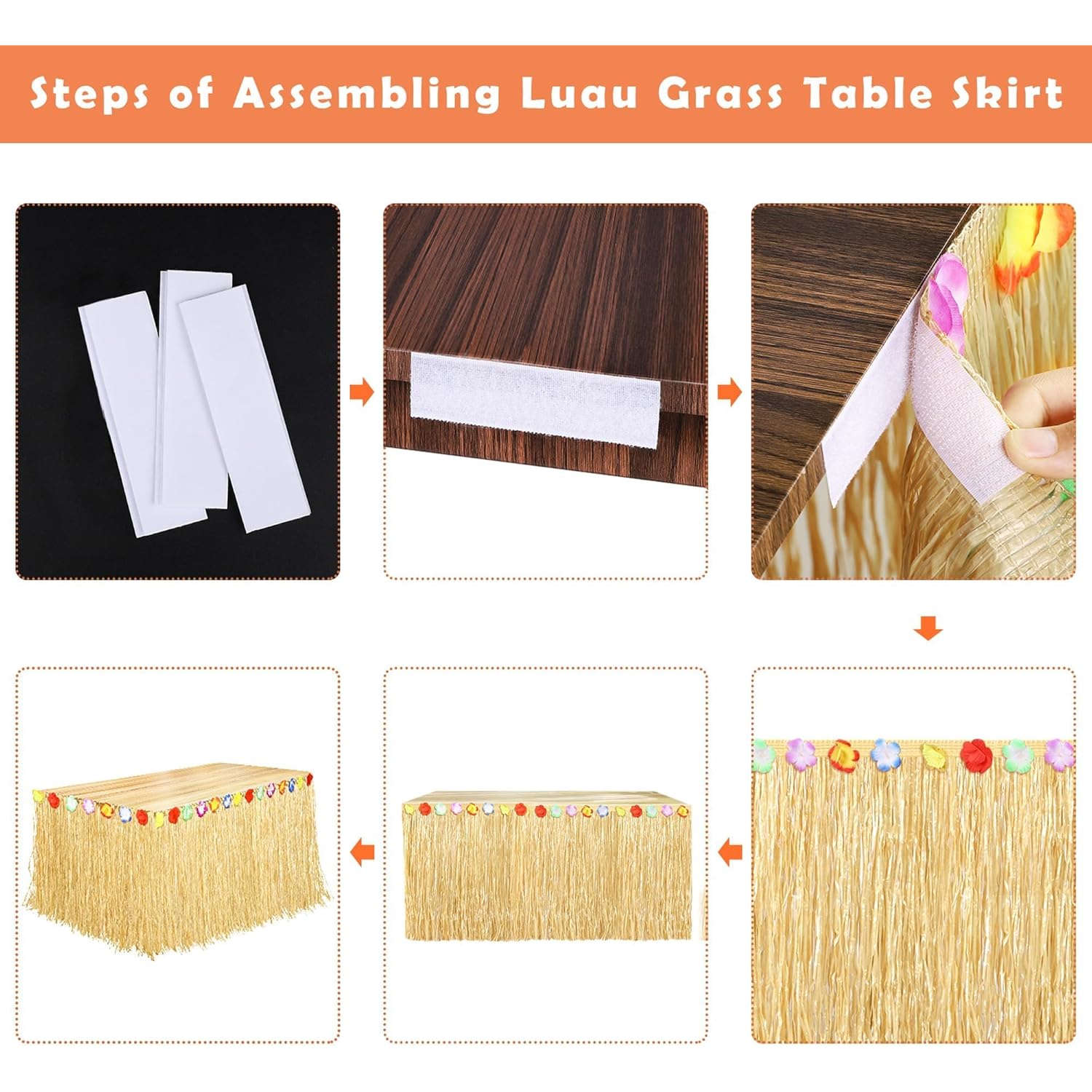 Fovths Luau Grass Table Skirt Natural 9 Feet x 29.5 Inch Hawaiian Table Skirt for Tropical Hawaiian Party Decorations Luau Costume Party, Straw Yellow