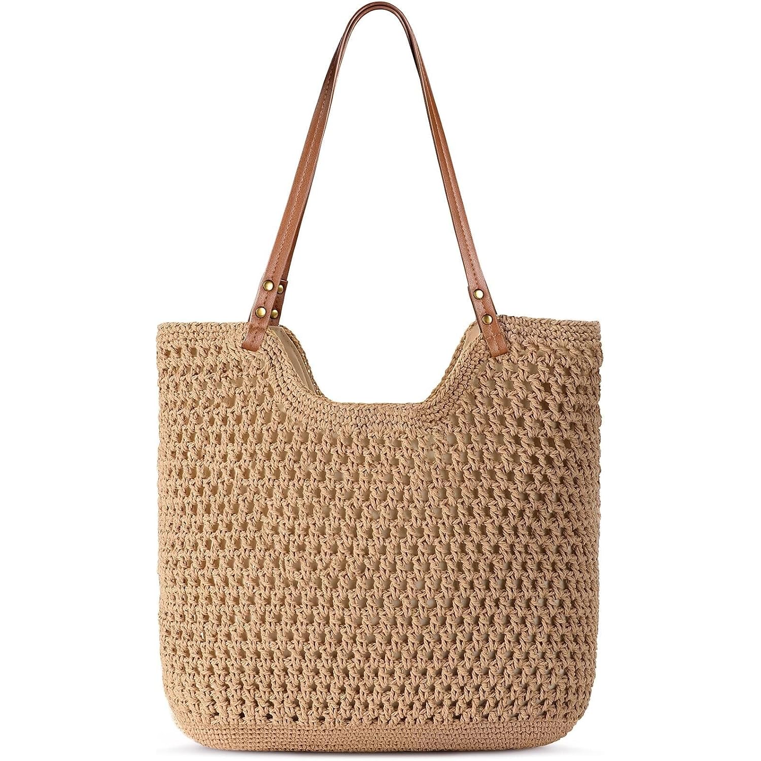Pleneal Crochet Beach Bag, Summer Woven Tote Bag With Lining, Soft Purse Shoulder Bags For Vacation