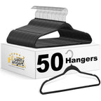 Quality Hangers 50 Pack Plastic Hangers For Clothes - Slim Non-Velvet Hangers With 360° Swivel Chrome Hook & Non Slip Notches - Ideal For Dresses Coats Shirts Jackets & More - Black