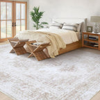 XLUEZ Area Rug 8x10 Living Room Rug, Machine Washable Vintage Distressed Medallion Rug Non-Slip Soft Low Pile Large Indoor Rugs for Bedroom Dining Room Office Children's Room (Beige,8'x10')