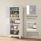 69" Tall Metal Kitchen Pantry Cabinet With Microwave Shelf, 4 Doors & 3 Adjustable Shelves, Heavy Duty Food Storage Cabinet With Anti-Tip Design For Kitchen,Dining Room (1Pc,White)