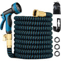 100 Ft Expandable Garden Hose - Kink Free Flexible Water Hose 100Ft With 10 Pattern Spray Nozzle, 3/4 Solid Brass Connectors, Retractable Latex Core - Lightweight Expanding Hose