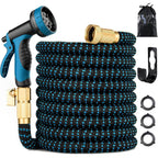 100 Ft Expandable Garden Hose - Kink Free Flexible Water Hose 100Ft With 10 Pattern Spray Nozzle, 3/4 Solid Brass Connectors, Retractable Latex Core - Lightweight Expanding Hose