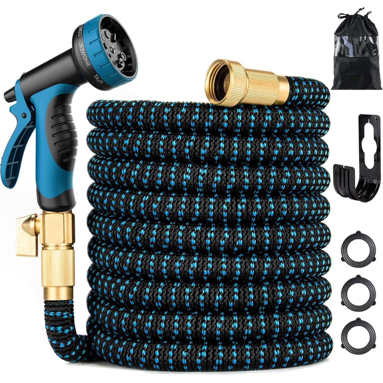 100 Ft Expandable Garden Hose - Kink Free Flexible Water Hose 100Ft With 10 Pattern Spray Nozzle, 3/4 Solid Brass Connectors, Retractable Latex Core - Lightweight Expanding Hose