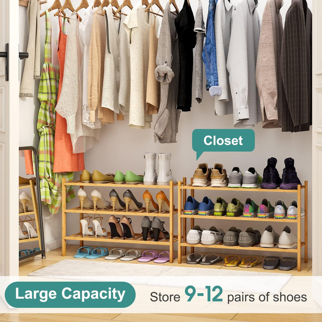 Viewcare 3-Tier Free Standing Shoe Racks, Bamboo Wood Shoe Rack For Entryway & Closet, Beautiful | Natural | Functional | Sturdy Shoe Rack
