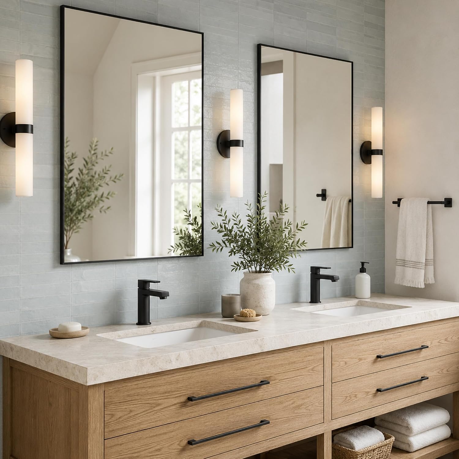 2-Pack 24"X36" Matte Black Framed Bathroom Vanity Wall Mirrors | Taller Vanity Pair, Balanced Twin-Sink Look, Matching Finish Across Rooms, Vertical/Horizontal Hanging, Tempered Glass