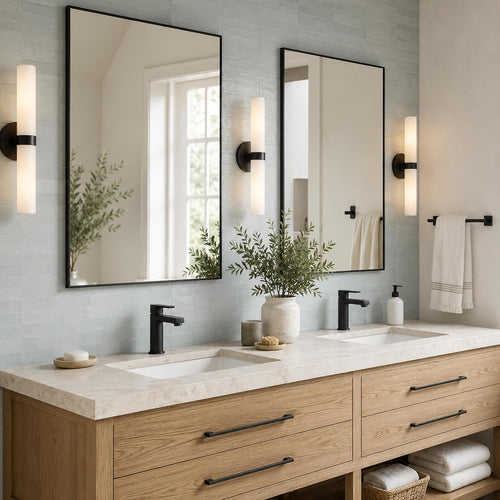 2-Pack 24"X36" Matte Black Framed Bathroom Vanity Wall Mirrors | Taller Vanity Pair, Balanced Twin-Sink Look, Matching Finish Across Rooms, Vertical/Horizontal Hanging, Tempered Glass