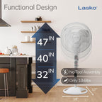 Lasko Oscillating Adjustable Pedestal Stand Fan With Timer And Remote For Indoor, Bedroom, Living Room, Home Office & College Dorm Use, 16 Inch, White, 1646