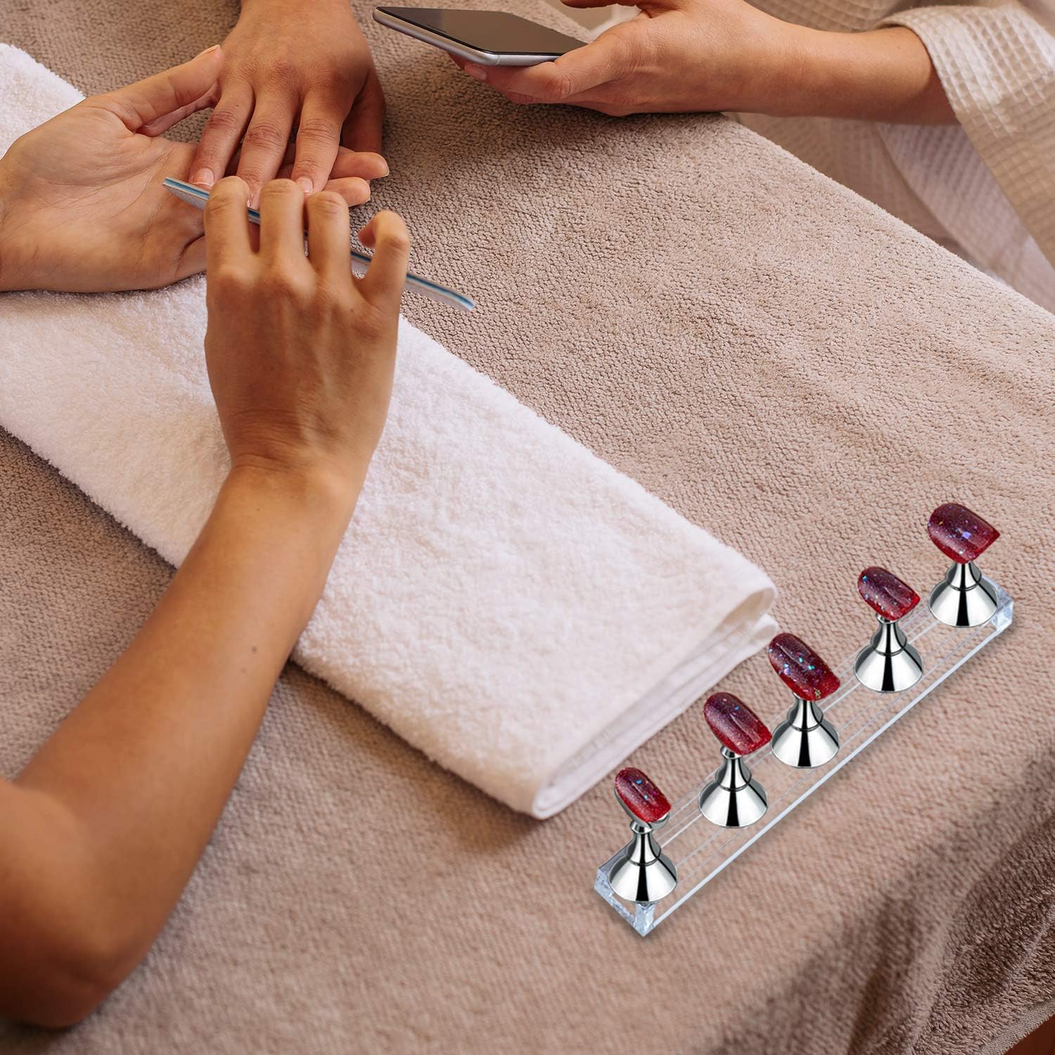 Blulu 2 Sets Nail Stand Press on Nail Holder Magnetic Fake Nails Holder Acrylic Nails Display Practice for Painting Art for False Fingernail Manicure Tool Home DIY Salon Supplies(Silver)