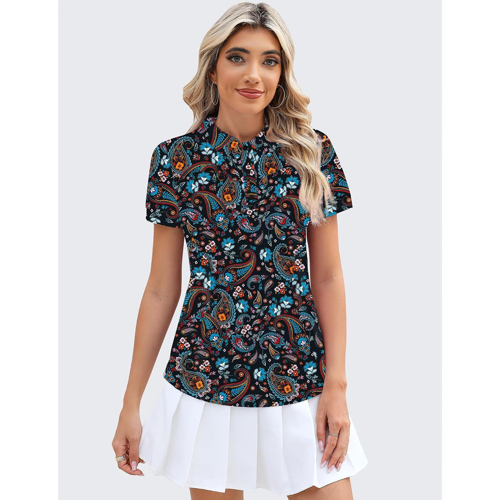 Tfsdod Womens Golf Polo Shirts Collared Short Sleeve T Shirt Lightweight Moisture Wicking Polo Casual 3 Buttons Outfits