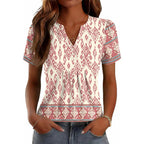 Lomon Womens Summer Tops Boho V Neck Pleated Blouses Dressy Casual Short Sleeve Shirts Vacation Outfits