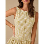 Oyoangle Women'S Gingham Sleeveless Ruffle Short Mini Dress Open Back Button Front Y2K Plaid Dresses