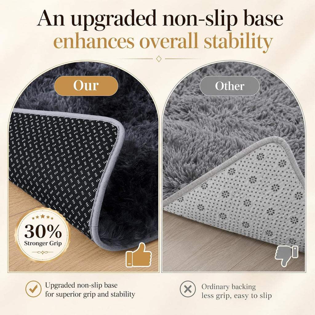 8X10 Area Rugs For Living Room Bedroom: Black Grey Soft Fluffy Shag Upgrade Non-Slip High Pile Carpet Large Fuzzy Plush Indoor Floor Decor Shaggy Rug For Kid Boys Girls Playroom Nursery Modern Home