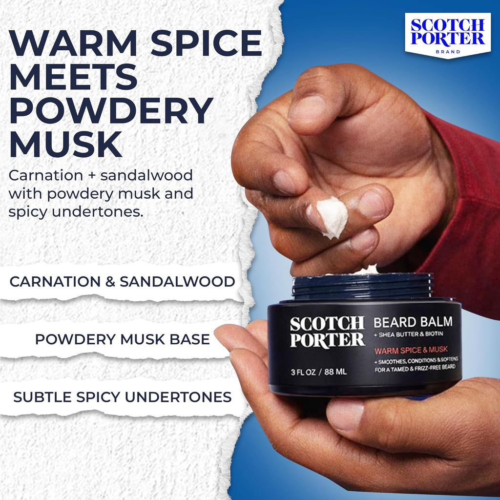 Scotch Porter Conditioning Beard Balm – Smooth, Shape, Moisturize & Soften Coarse, Dry Facial Hair while Encouraging Growth for a Fuller/Healthier-Looking Beard – Original Scent, 3 oz. Jar