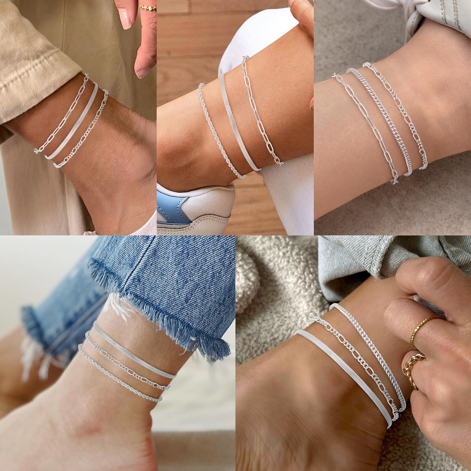 AOZEL Gold/Silver Plated Anklet Bracelets for Women Waterproof Plus Size Cuban Link Chain Ankle Bracelet for Large Ankle 9-12inch