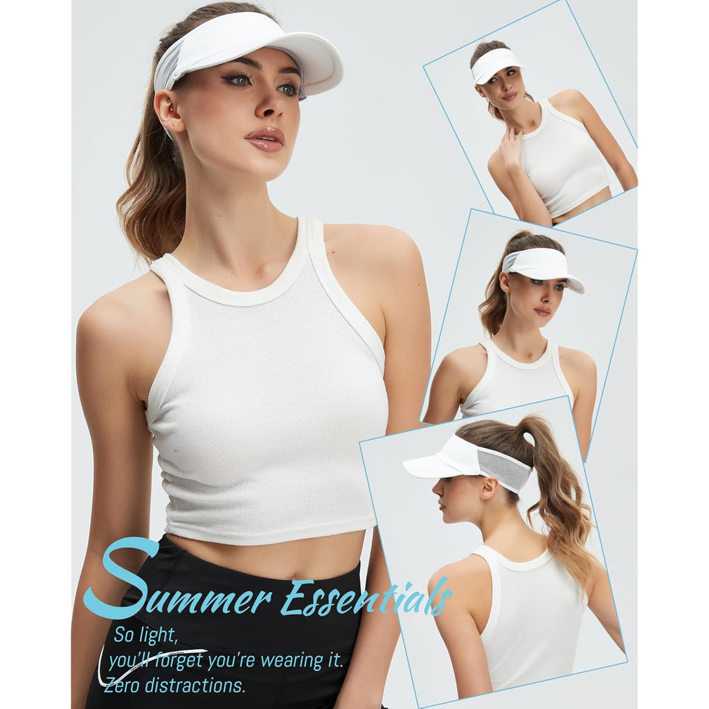 Sports Sun Visor for Women Men, Summer Cooling Stretchy Visors Hats, Womens Ponytail Hat for Golf, Running, Beach Tennis
