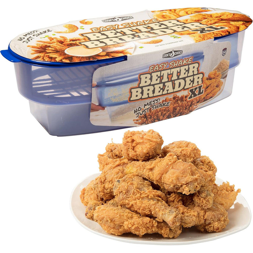Cook'S Choice Xl Original Better Breader Bowl 16" Mess-Free Breading Station For Chicken, Fish, Wings & Vegetables – Shake & Coat Batter Tray W Lid For Air Fryer Prep, Fish Fry, Tenders & Easy Cleanup