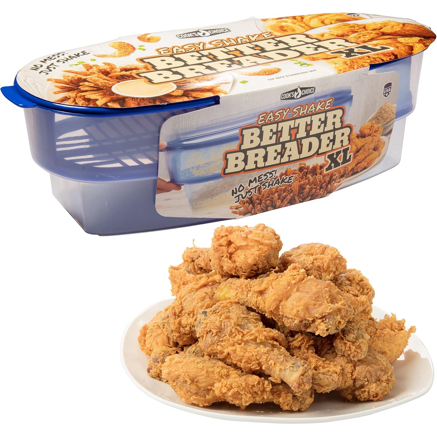 Cook'S Choice Xl Original Better Breader Bowl 16" Mess-Free Breading Station For Chicken, Fish, Wings & Vegetables – Shake & Coat Batter Tray W Lid For Air Fryer Prep, Fish Fry, Tenders & Easy Cleanup