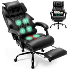 Massage Office Chair With Foot Rest,6 Points Vibration & Heat Executive Office Chairs,500Lbs Big And Tall Office Chair For Heavy People,Ergonomic Reclining Desk Chair,Dual-Use Pillow,Home Office,Black