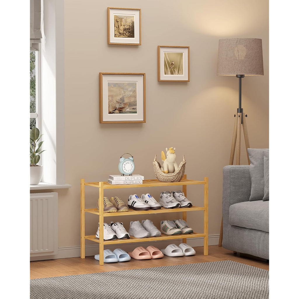 Kitsure Bamboo Wooden Shoe Rack For Closet - Stackable Shoe Organizer With Modular Structure, Space-Saving Shoe Shelf For Entryway, Living Room, Bedroom, 26.8" X 11" X 18.9", Natural