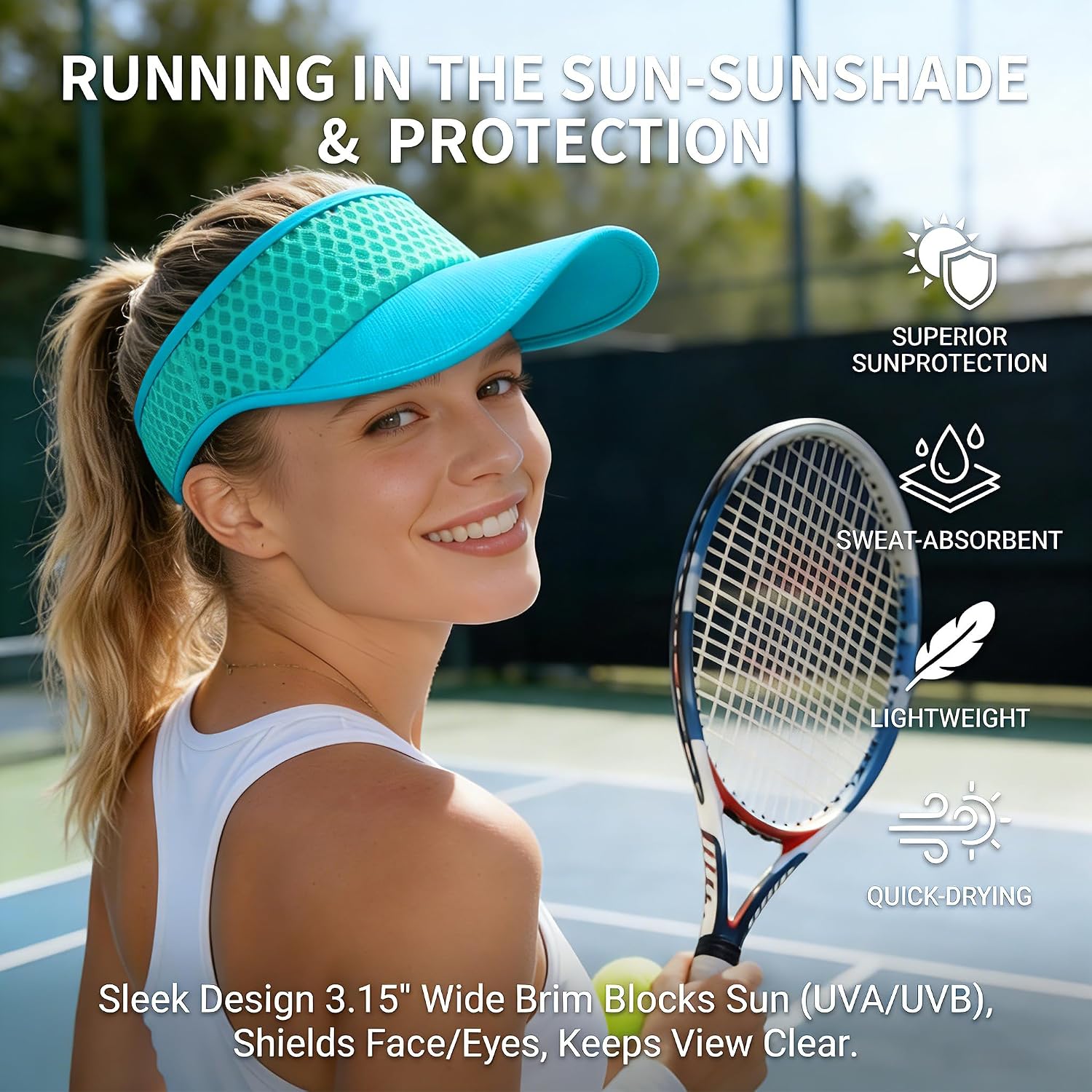 Ausflug Sun Visor Hat Men Women - Wide Brim Quick Dry Adjustable Cap, Lightweight For Golf Tennis Pickleball Beach