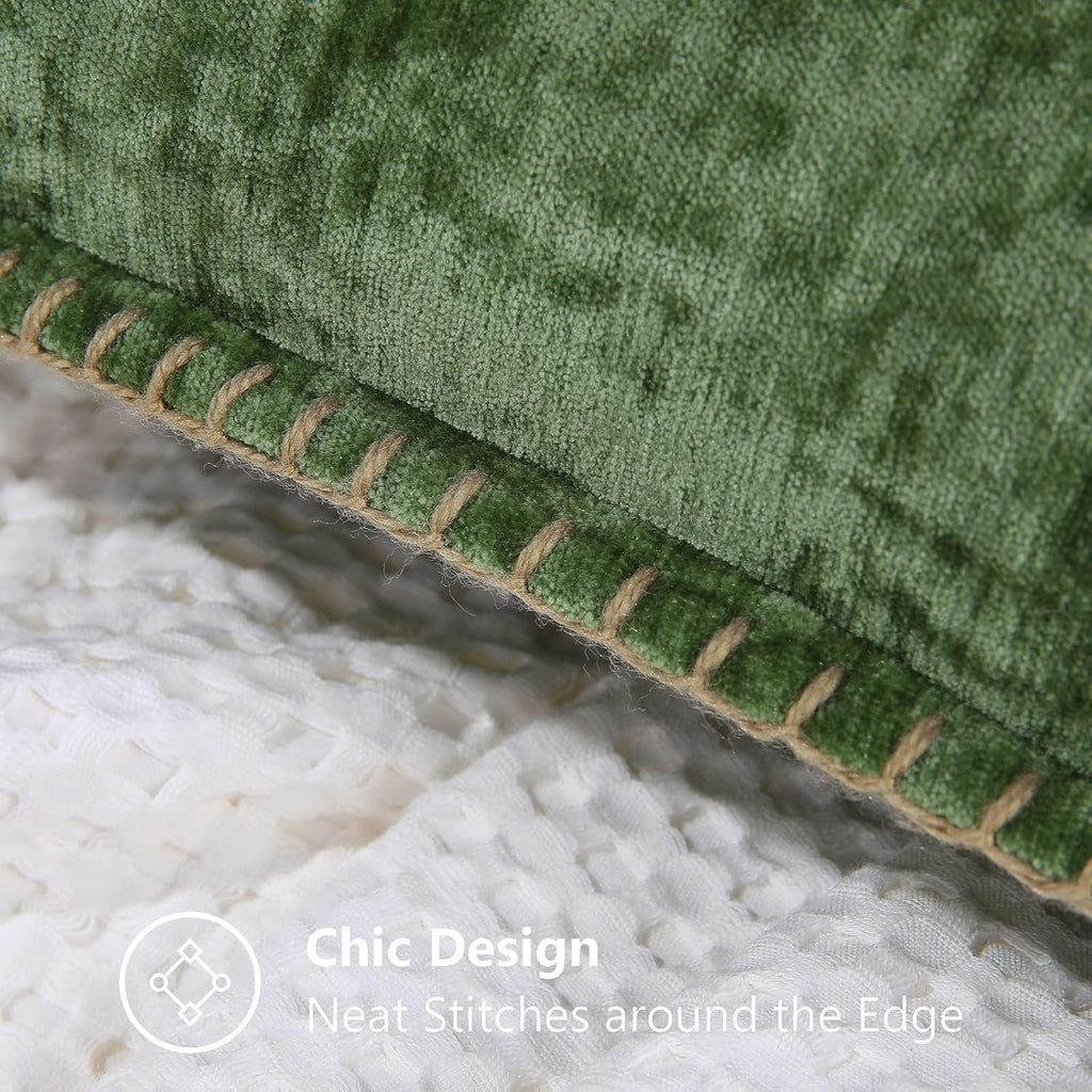 Decoruhome Fall Chenille Soft Cozy Throw Pillow Covers 12X20 Set Of 2, Modern Farmhouse Boho Velvet Decorative Pillow Cases With Stitched Edge For Couch Sofa Bed Home Decor, Forest Green