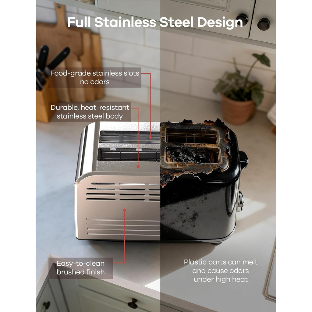 Ganiza Smart Toaster 2 Slice With Touchscreen, Digital Countdown Timer, Touch Screen Toaster Wide Slot, Full Stainless Steel, Defrost Reheat Cancel, +/-10S Fine-Tune, Removable Crumb Tray, Max 925W