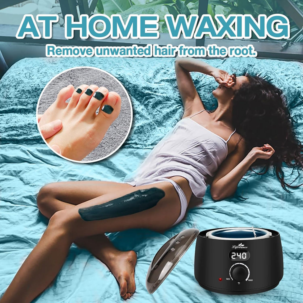 Lifestance Waxing Kit for Women & Men - L2 Digital Wax Pot Warmer, Brazilian & Bikini Hair Removal Kit with 14.1oz Hard Wax Beads & 42 Accessories, Professional for Face, Leg, Eyebrow, Body at Home