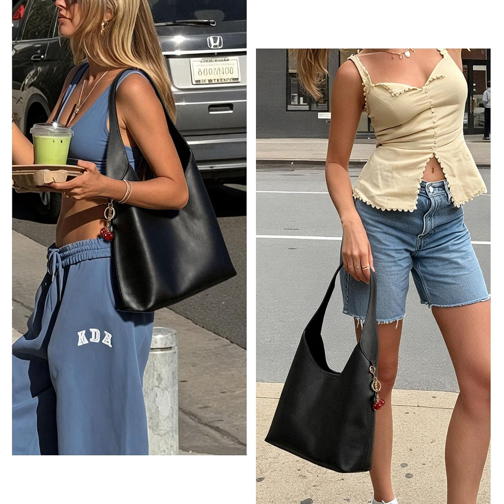 Slouchy Shoulder Bag Shoulder Purse With Cherry Charm Hobo Bags For Work Travel