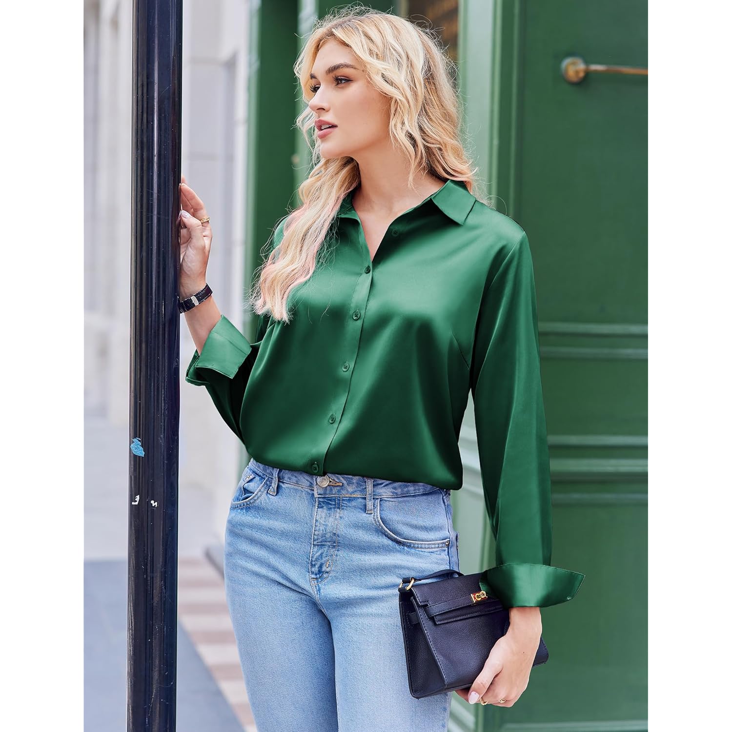 Satin Blouses for Women Silk Button Down Shirts Long Sleeve Business Casual Tops