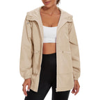 Womens Waterproof Raincoat Lightweight Rain Jacket Trench Coat Hooded Windbreaker With Pockets For Outdoor
