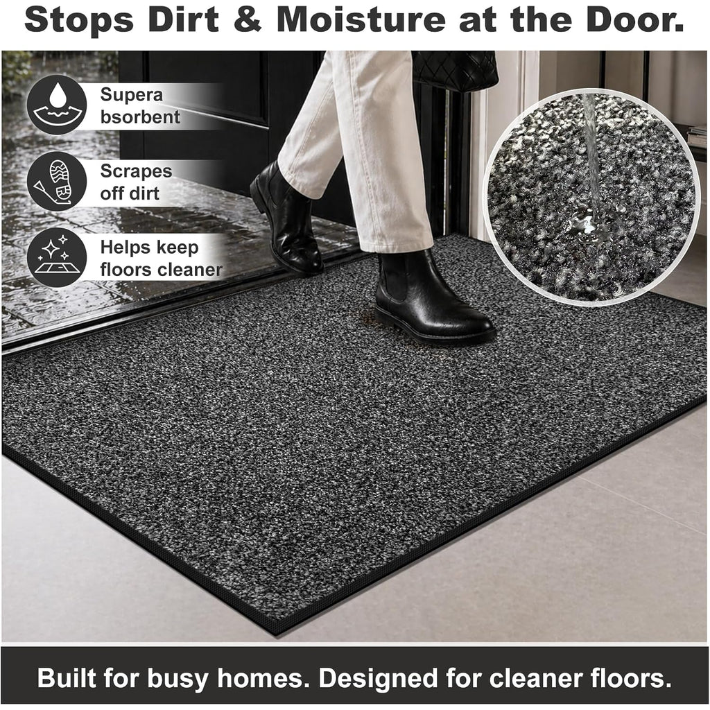 Super Absorbent Front Door Mat, 29.5" X 17", Non-Slip Washable Indoor Doormats, Low Profile Entryway Rug Outdoor, Dirt Resistant Welcome Mats For Front And Back Door Entrance, Grey